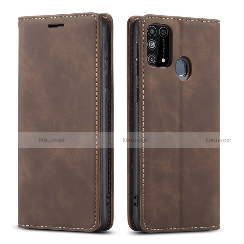 Leather Case Stands Flip Cover L15 Holder for Samsung Galaxy M31 Brown