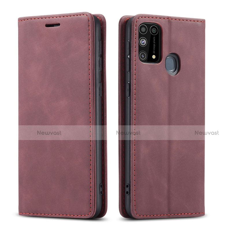 Leather Case Stands Flip Cover L15 Holder for Samsung Galaxy M31 Red Wine