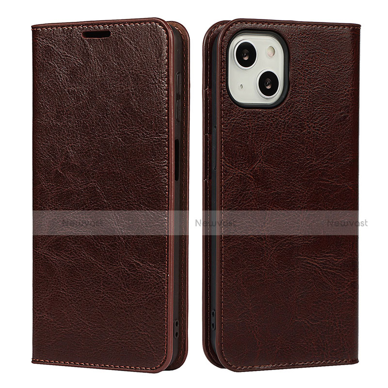 Leather Case Stands Flip Cover L17 Holder for Apple iPhone 13 Brown