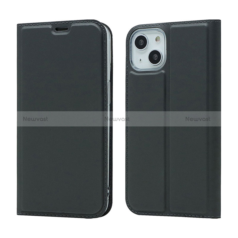 Leather Case Stands Flip Cover L18 Holder for Apple iPhone 15 Black