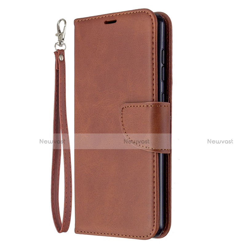 Leather Case Stands Flip Cover L18 Holder for Samsung Galaxy A31 Brown