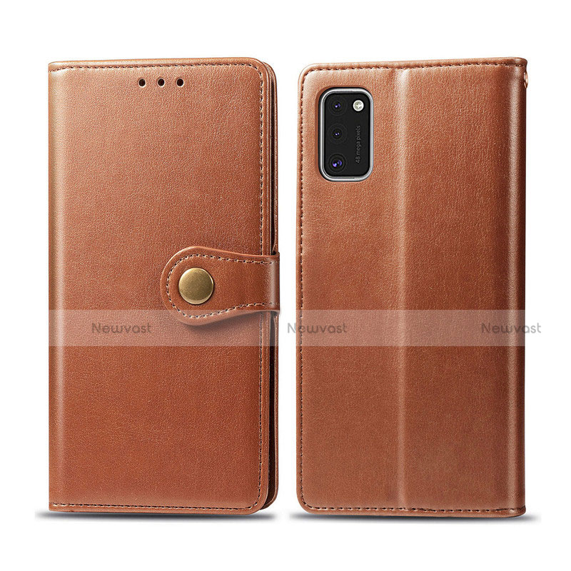 Leather Case Stands Flip Cover L18 Holder for Samsung Galaxy A41 Brown