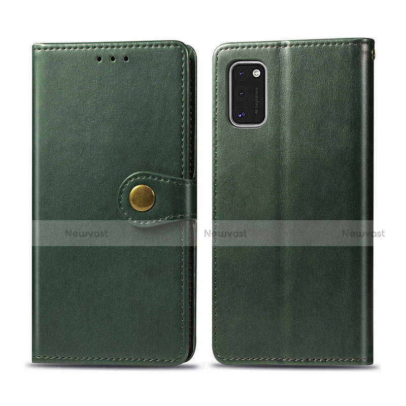 Leather Case Stands Flip Cover L18 Holder for Samsung Galaxy A41 Green