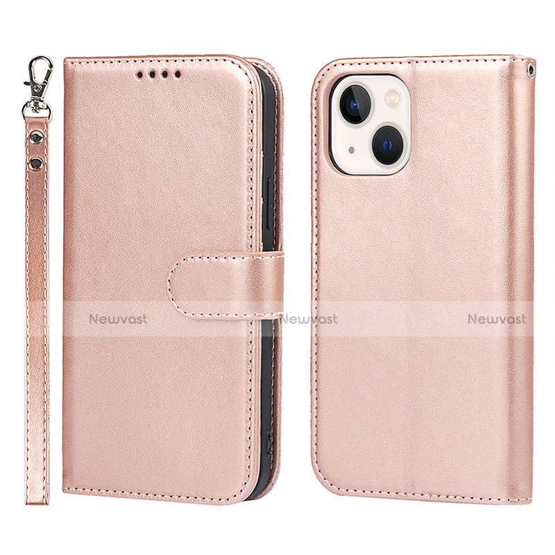 Leather Case Stands Flip Cover L19 Holder for Apple iPhone 14 Plus Rose Gold