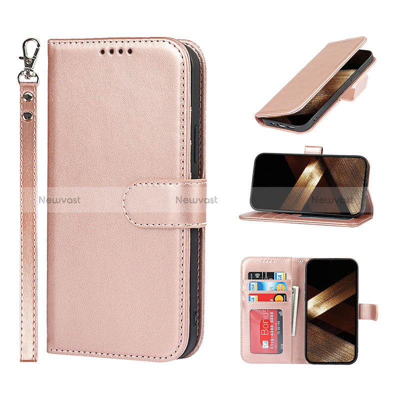 Leather Case Stands Flip Cover L19 Holder for Apple iPhone 14 Pro Rose Gold