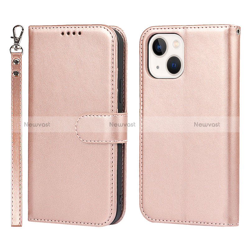 Leather Case Stands Flip Cover L19 Holder for Apple iPhone 15 Plus Rose Gold