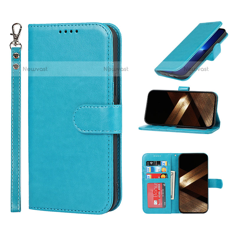 Leather Case Stands Flip Cover L19 Holder for Apple iPhone 15 Pro Max Sky Blue