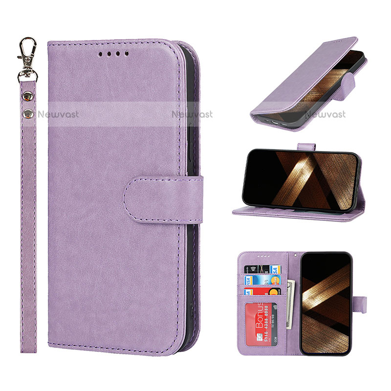 Leather Case Stands Flip Cover L19 Holder for Apple iPhone 15 Pro Purple