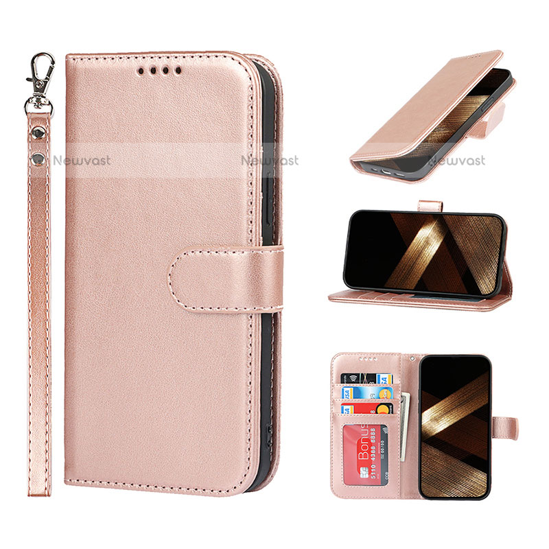 Leather Case Stands Flip Cover L19 Holder for Apple iPhone 15 Pro Rose Gold