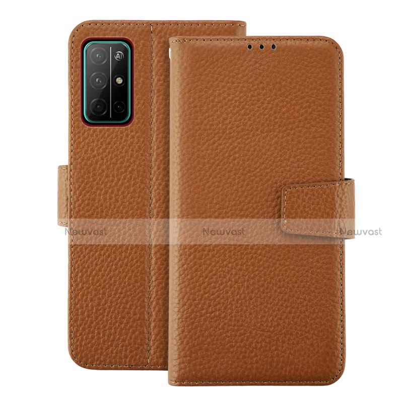 Leather Case Stands Flip Cover L19 Holder for Huawei Honor 30S Brown