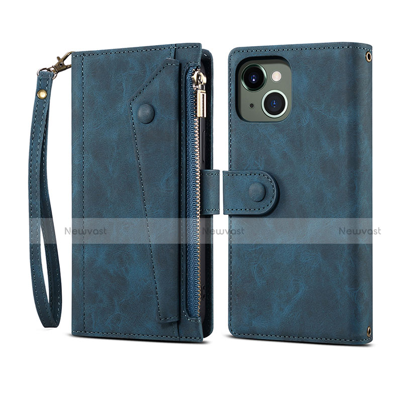 Leather Case Stands Flip Cover L20 Holder for Apple iPhone 13 Blue