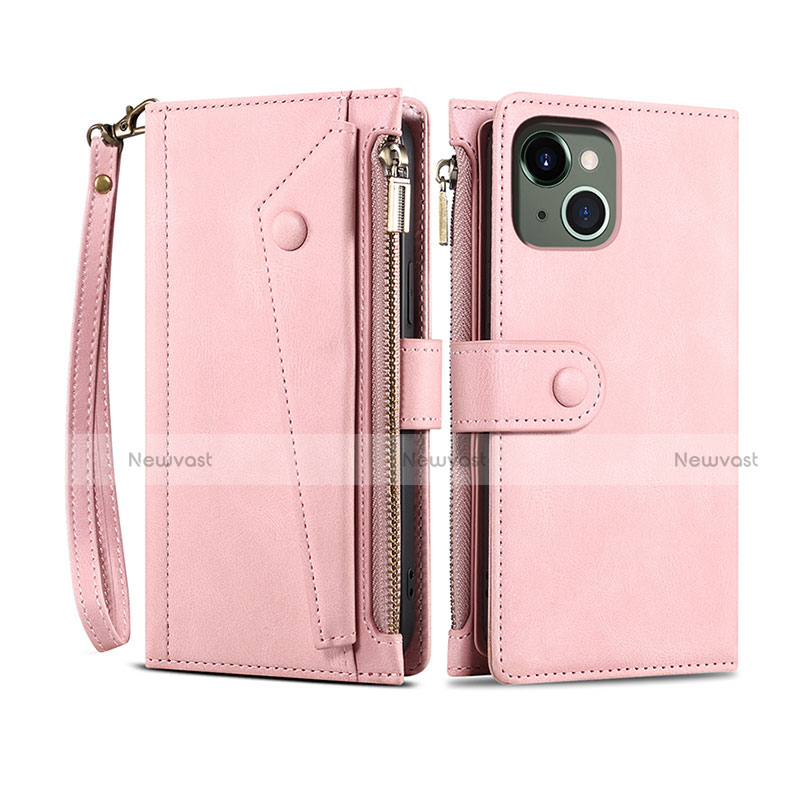 Leather Case Stands Flip Cover L20 Holder for Apple iPhone 13 Rose Gold