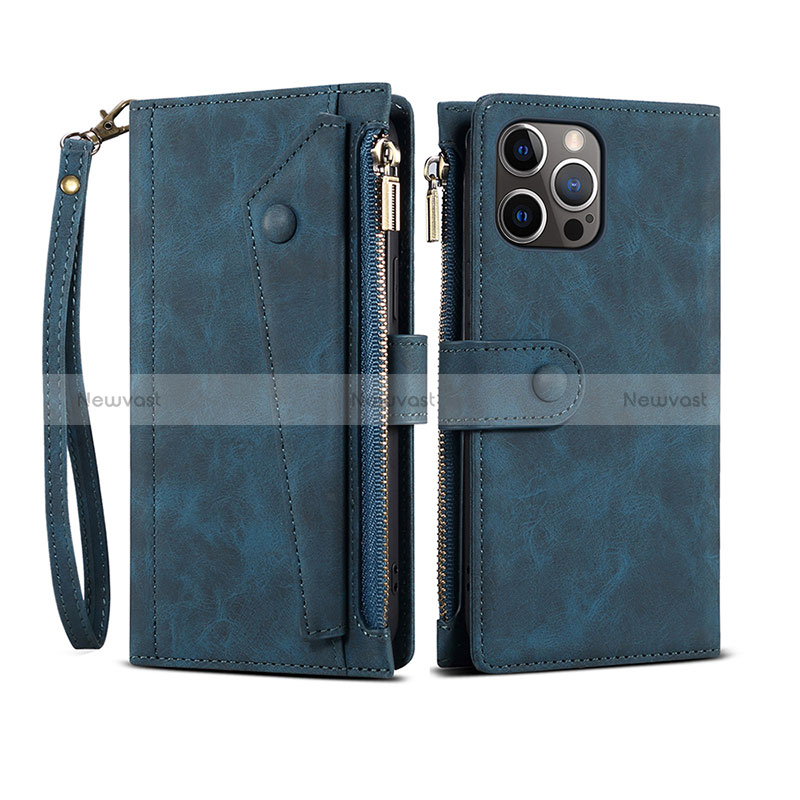 Leather Case Stands Flip Cover L20 Holder for Apple iPhone 14 Pro Blue