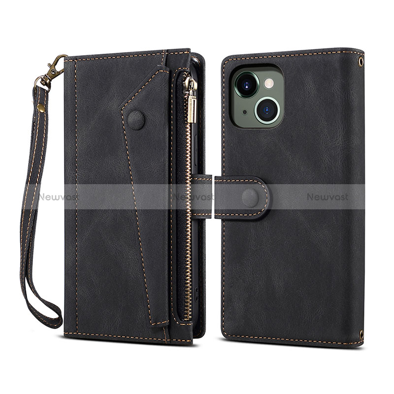 Leather Case Stands Flip Cover L20 Holder for Apple iPhone 15 Black