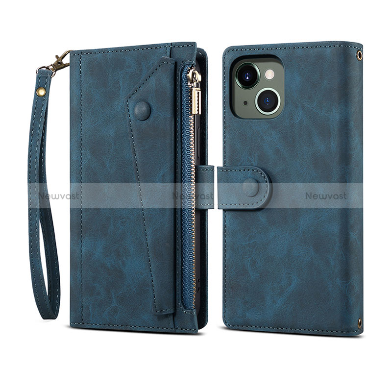 Leather Case Stands Flip Cover L20 Holder for Apple iPhone 15 Blue