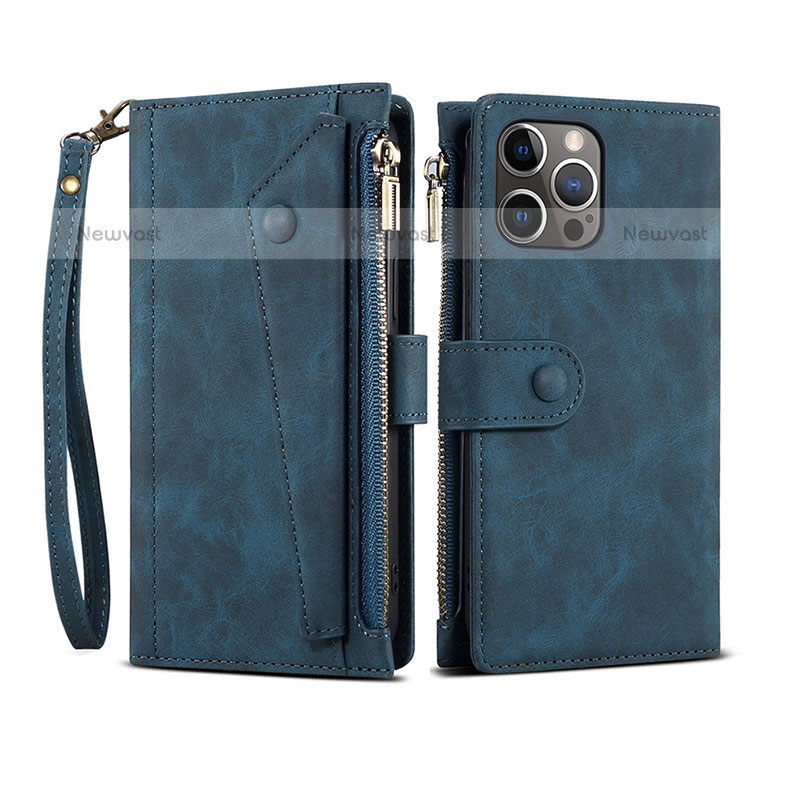 Leather Case Stands Flip Cover L20 Holder for Apple iPhone 15 Pro Max Blue