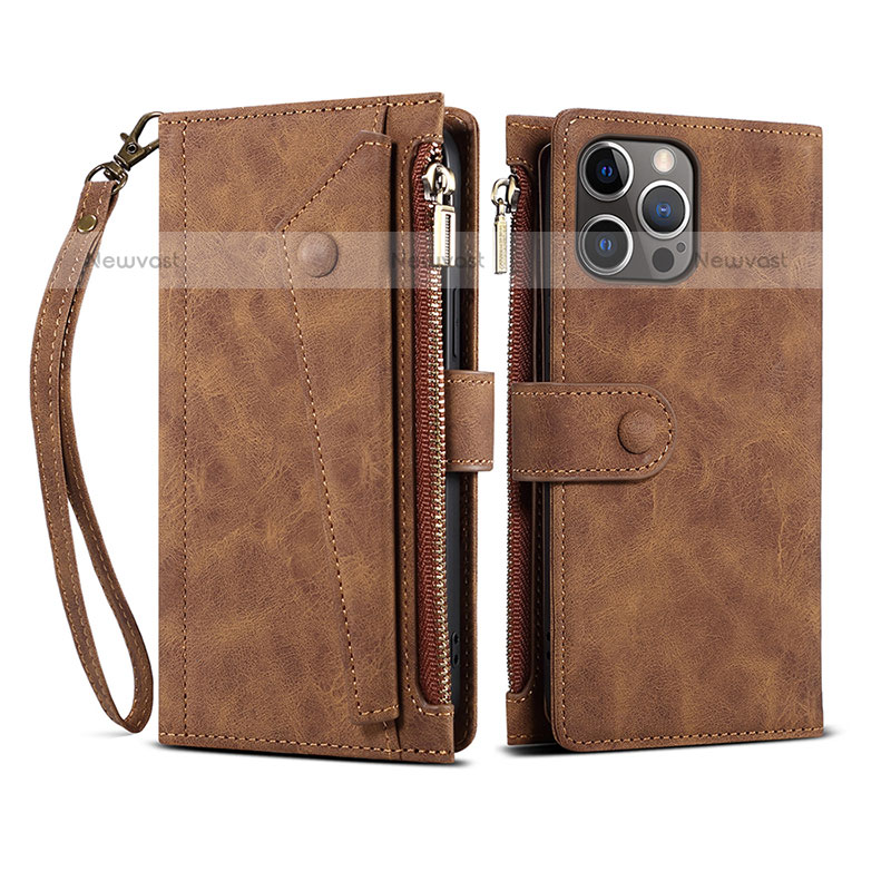 Leather Case Stands Flip Cover L20 Holder for Apple iPhone 16 Pro Brown