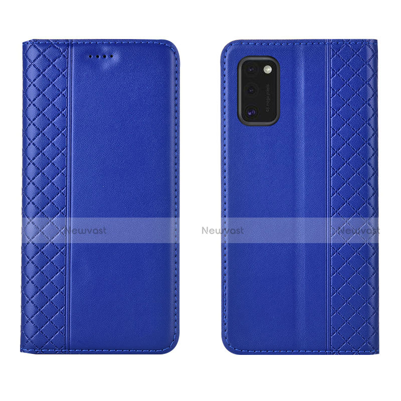 Leather Case Stands Flip Cover L21 Holder for Samsung Galaxy A41 Blue