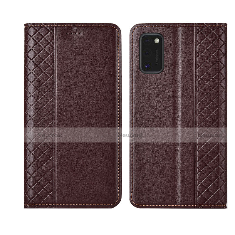 Leather Case Stands Flip Cover L21 Holder for Samsung Galaxy A41 Brown