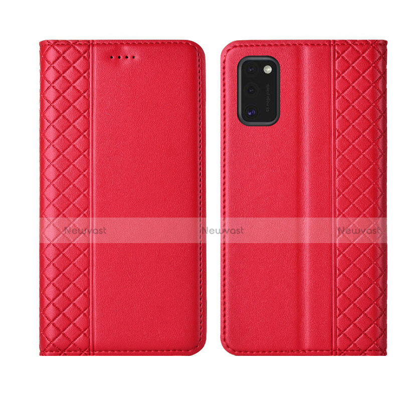 Leather Case Stands Flip Cover L21 Holder for Samsung Galaxy A41 Red