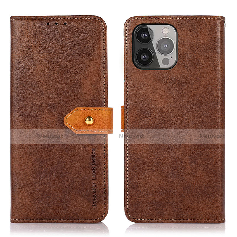 Leather Case Stands Flip Cover L29 Holder for Apple iPhone 13 Pro Brown