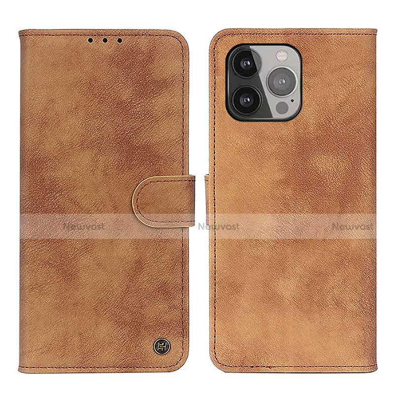 Leather Case Stands Flip Cover L30 Holder for Apple iPhone 15 Pro Brown