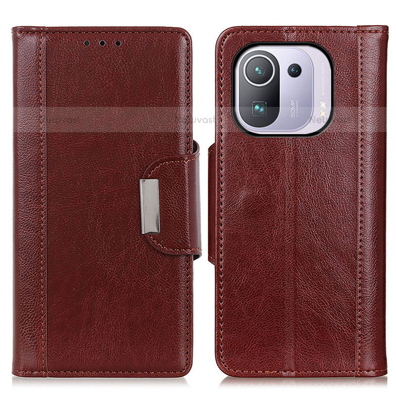 Leather Case Stands Flip Cover M01L Holder for Xiaomi Mi 11 Pro 5G Brown