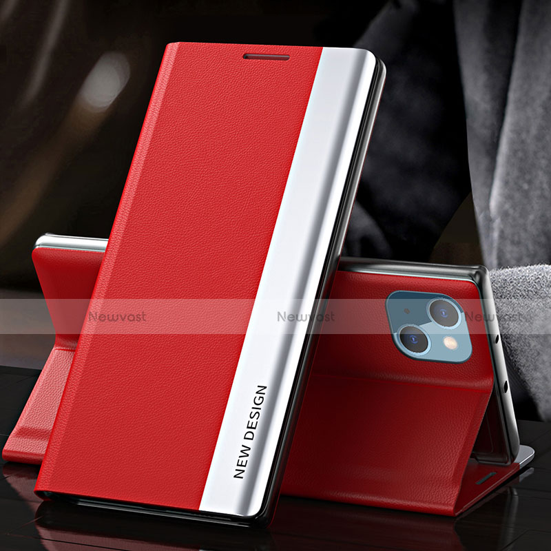 Leather Case Stands Flip Cover M05 Holder for Apple iPhone 13 Mini Red