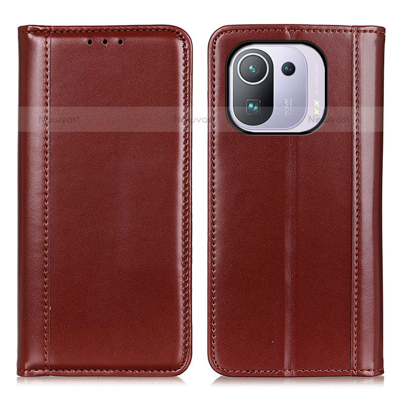 Leather Case Stands Flip Cover M05L Holder for Xiaomi Mi 11 Pro 5G Brown