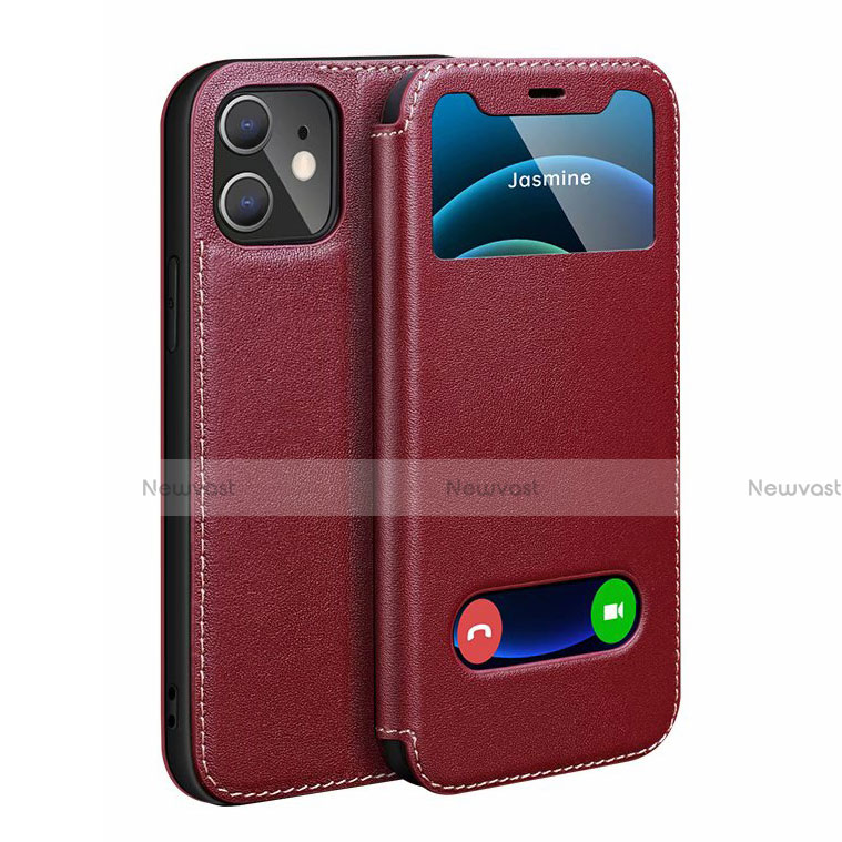 Leather Case Stands Flip Cover N01 Holder for Apple iPhone 12 Red