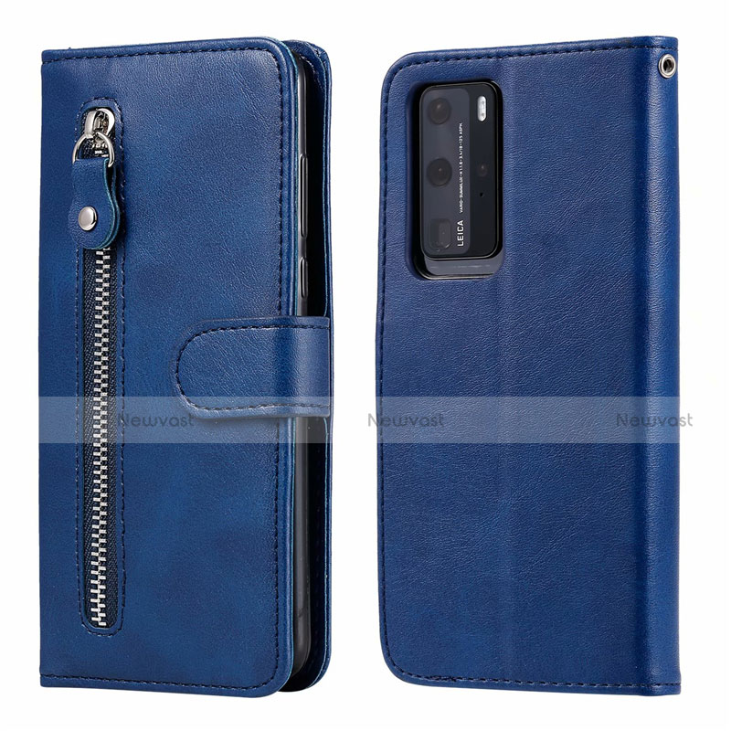 Leather Case Stands Flip Cover N01 Holder for Huawei P40 Pro Blue