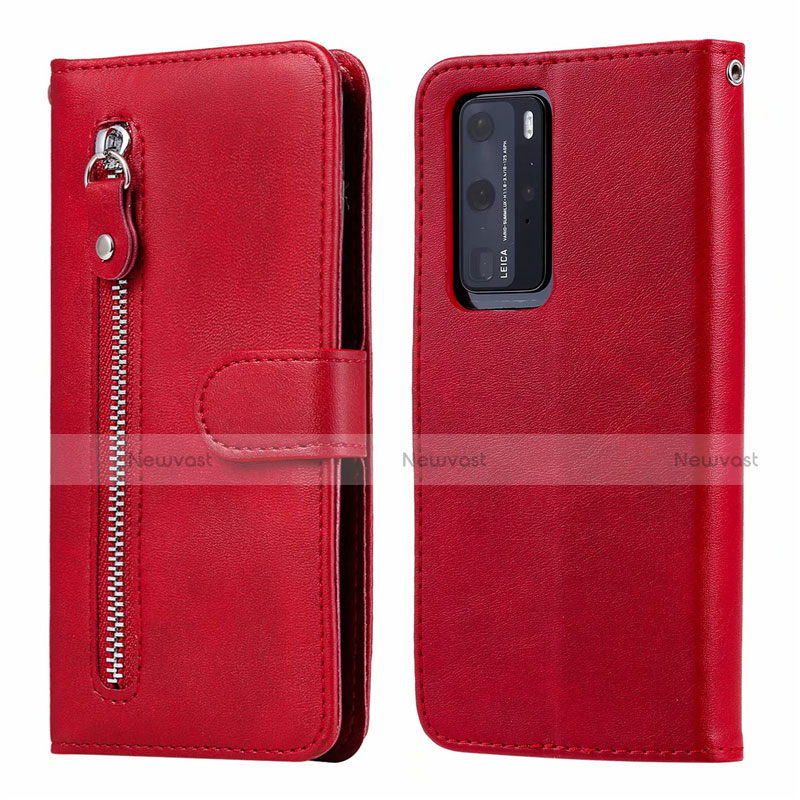 Leather Case Stands Flip Cover N01 Holder for Huawei P40 Pro Red