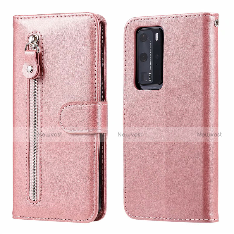 Leather Case Stands Flip Cover N01 Holder for Huawei P40 Pro Rose Gold