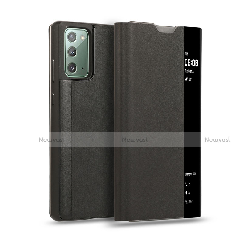 Leather Case Stands Flip Cover N01 Holder for Samsung Galaxy Note 20 5G Black