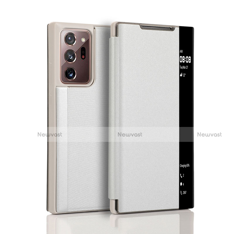 Leather Case Stands Flip Cover N01 Holder for Samsung Galaxy Note 20 Ultra 5G Silver