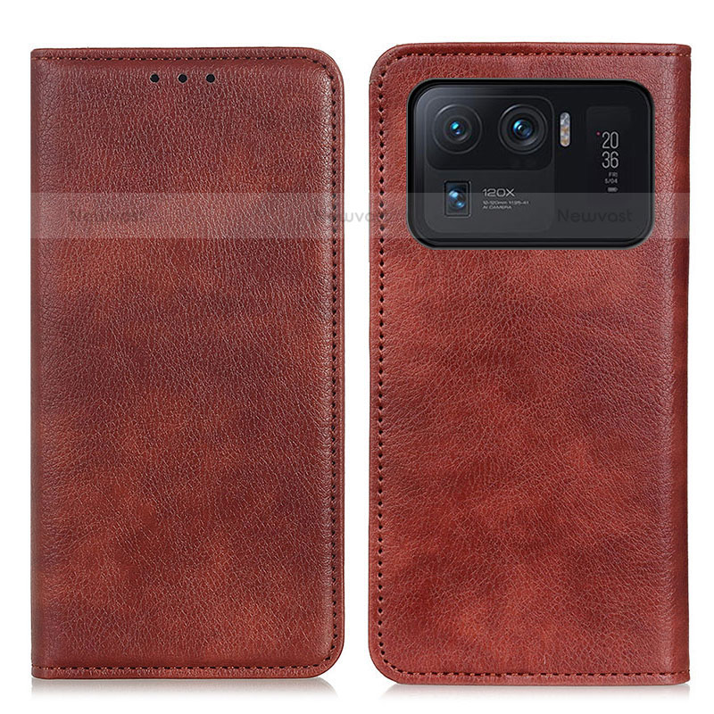 Leather Case Stands Flip Cover N01P Holder for Xiaomi Mi 11 Ultra 5G Brown