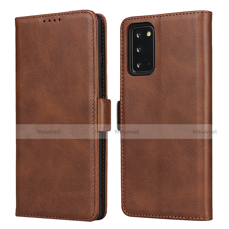 Leather Case Stands Flip Cover N02 Holder for Samsung Galaxy Note 20 5G Brown