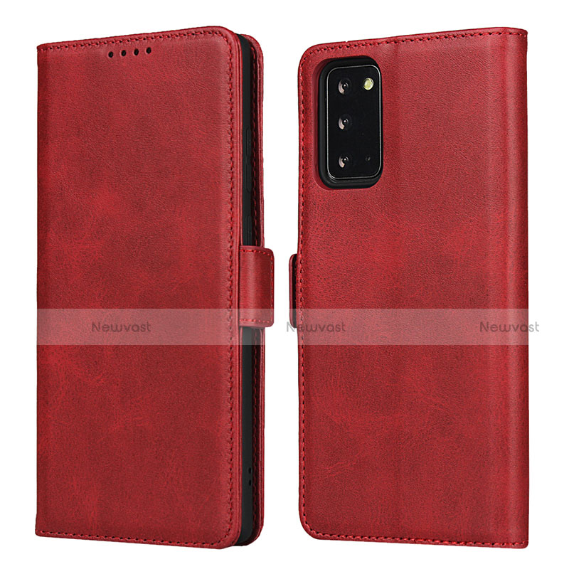 Leather Case Stands Flip Cover N02 Holder for Samsung Galaxy Note 20 5G Red