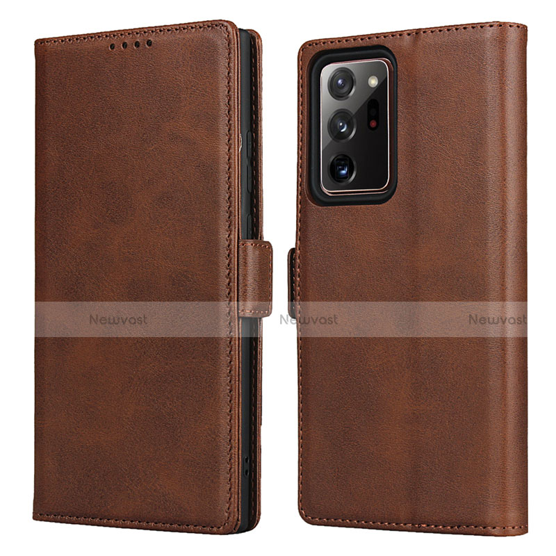 Leather Case Stands Flip Cover N02 Holder for Samsung Galaxy Note 20 Ultra 5G Brown