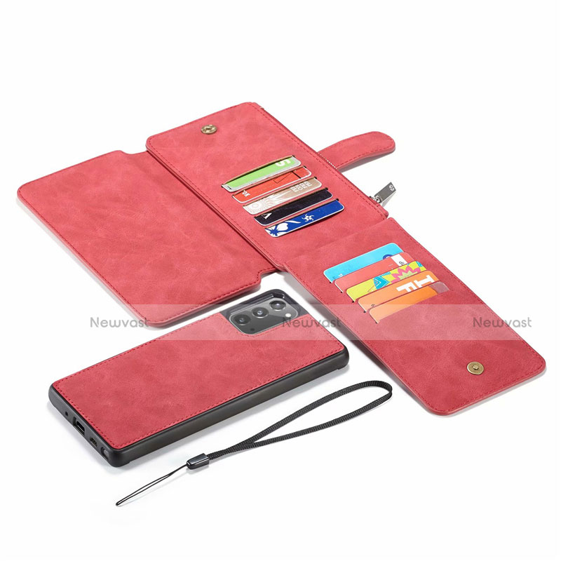 Leather Case Stands Flip Cover N03 Holder for Samsung Galaxy Note 20 5G Red