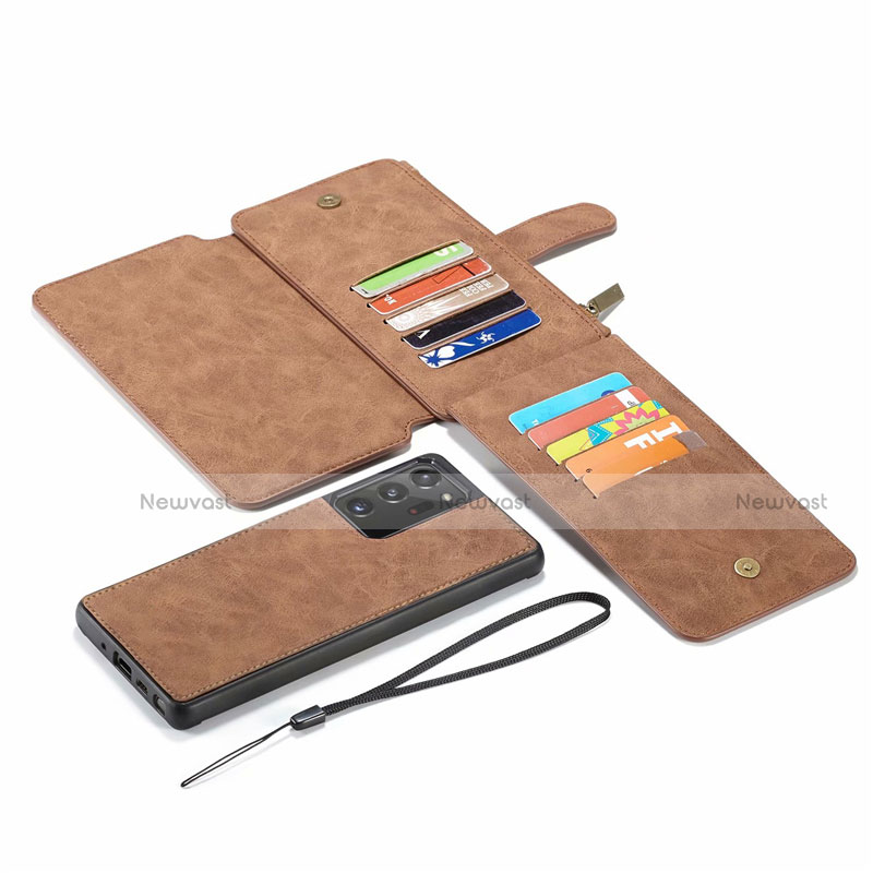 Leather Case Stands Flip Cover N03 Holder for Samsung Galaxy Note 20 Ultra 5G Brown