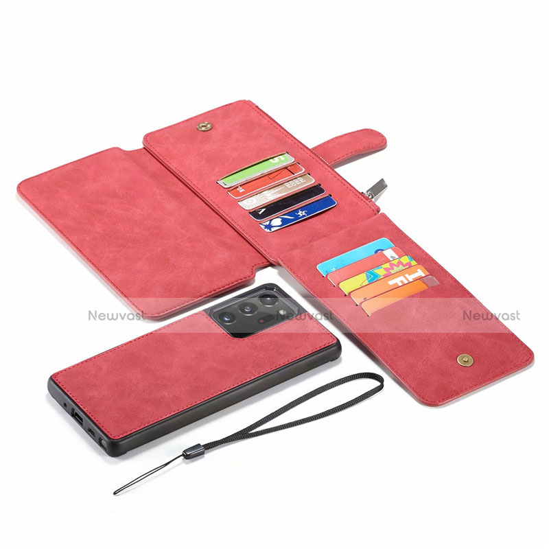 Leather Case Stands Flip Cover N03 Holder for Samsung Galaxy Note 20 Ultra 5G Red