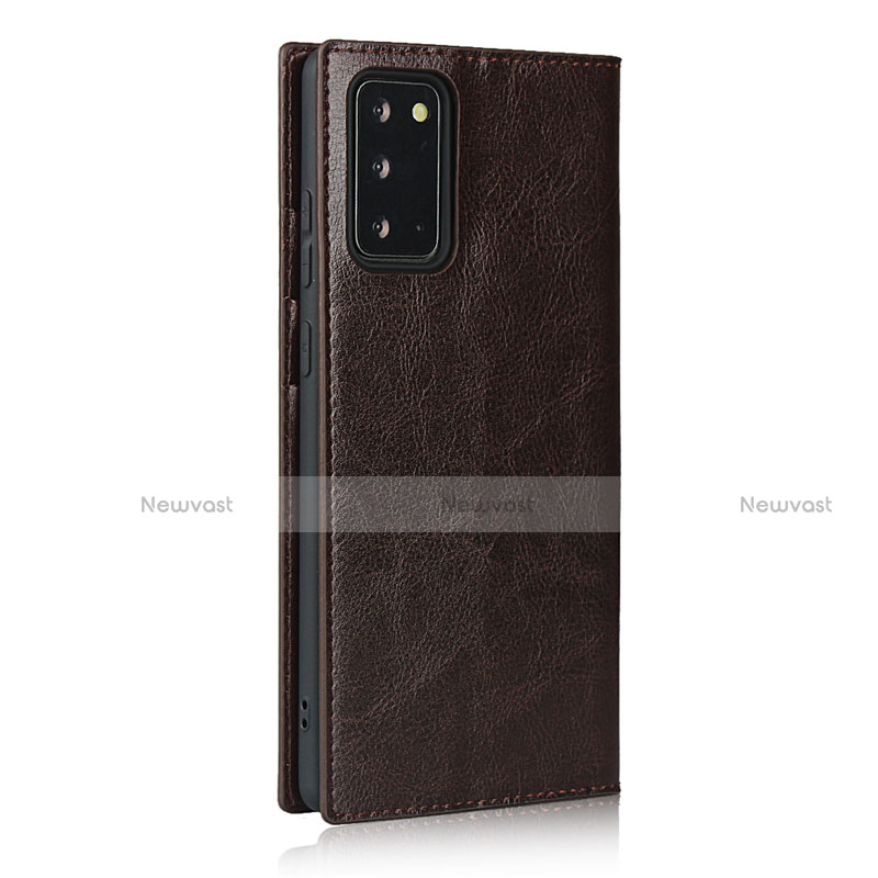 Leather Case Stands Flip Cover N04 Holder for Samsung Galaxy Note 20 5G Brown