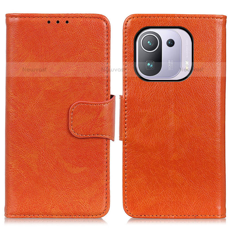 Leather Case Stands Flip Cover N05P Holder for Xiaomi Mi 11 Pro 5G Orange