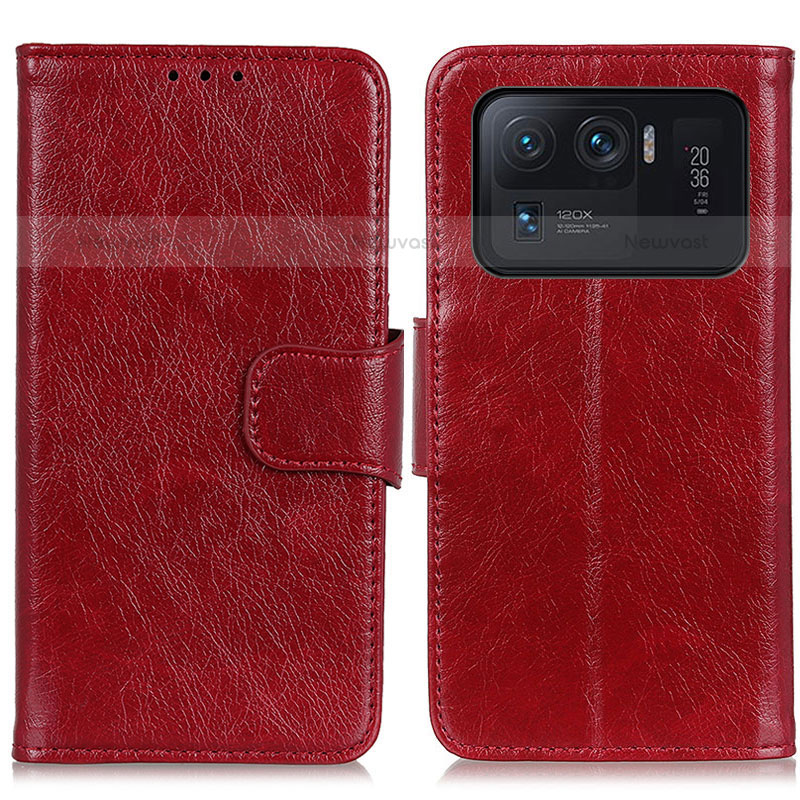 Leather Case Stands Flip Cover N05P Holder for Xiaomi Mi 11 Ultra 5G Red