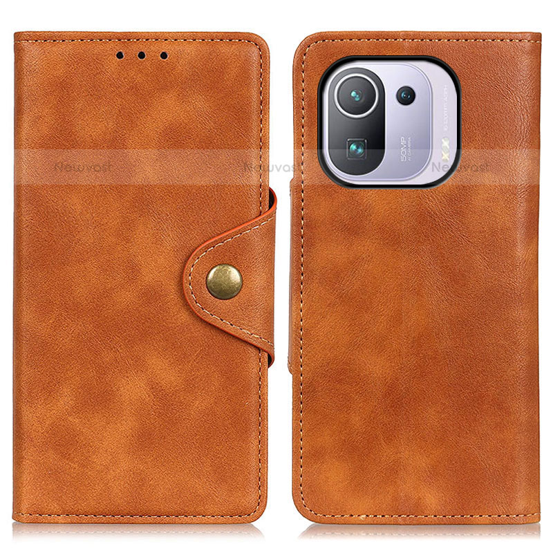 Leather Case Stands Flip Cover N06P Holder for Xiaomi Mi 11 Pro 5G Brown