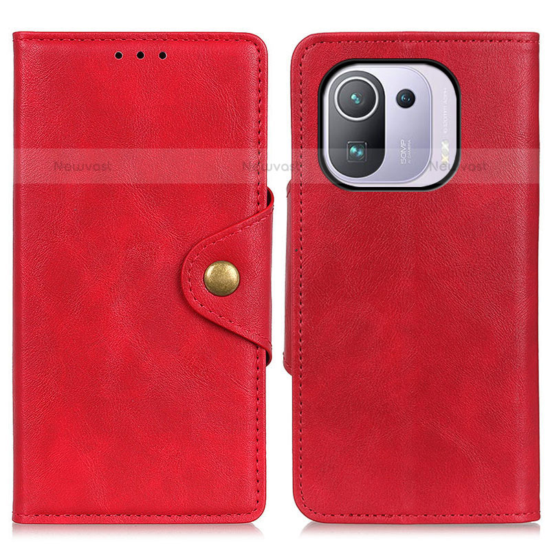 Leather Case Stands Flip Cover N06P Holder for Xiaomi Mi 11 Pro 5G Red