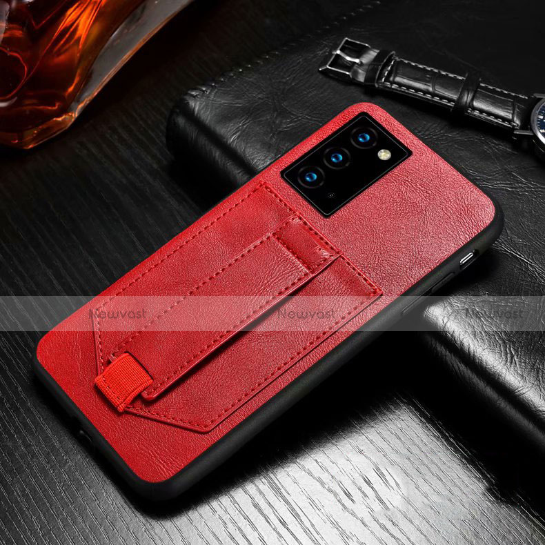 Leather Case Stands Flip Cover N08 Holder for Samsung Galaxy Note 20 5G Red