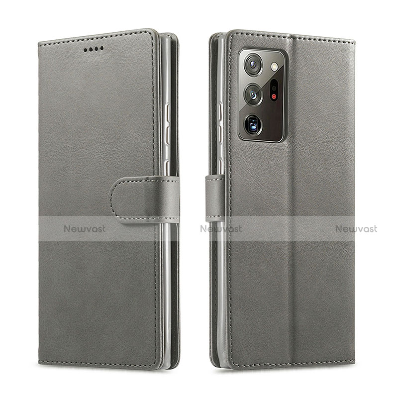 Leather Case Stands Flip Cover N08 Holder for Samsung Galaxy Note 20 Ultra 5G Gray