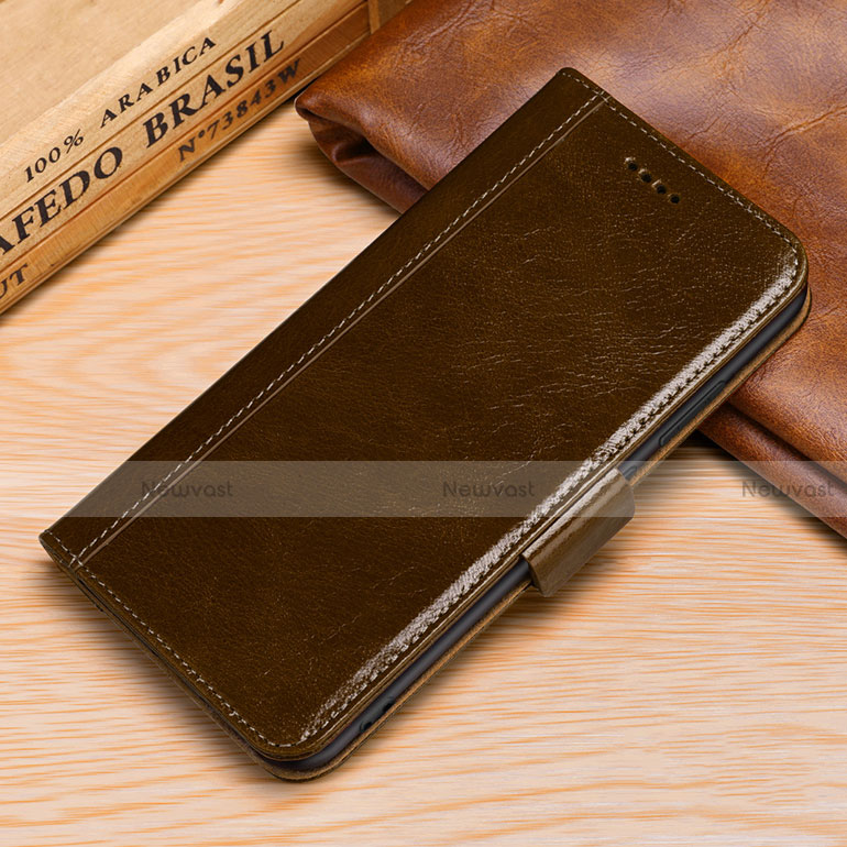 Leather Case Stands Flip Cover P01 Holder for Huawei P30 Lite New Edition Brown